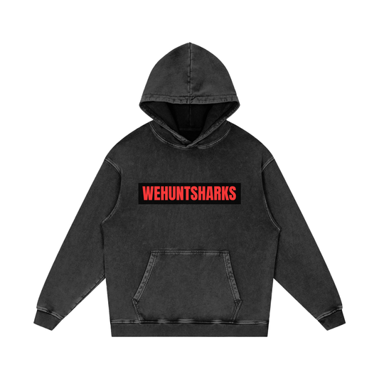 The Bar Snow Washed Cotton Hoodie (Black/Red)